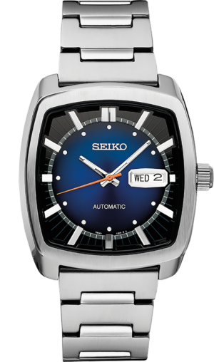 Seiko SNKP23 blue dial watch, front view