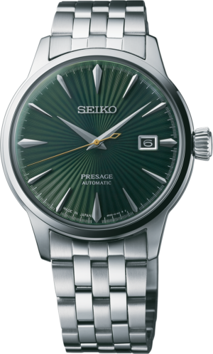 Seiko SRPE15 watch with green dial