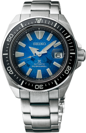 Seiko SRPE33 blue dial watch, front view