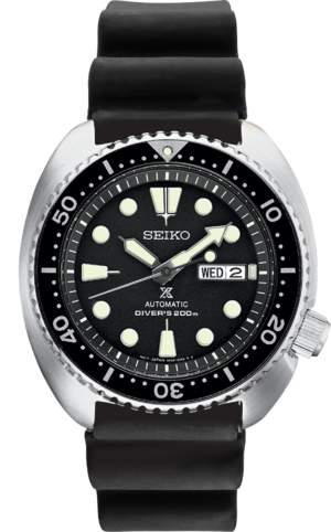 Seiko SRPE93 black dial watch, front view