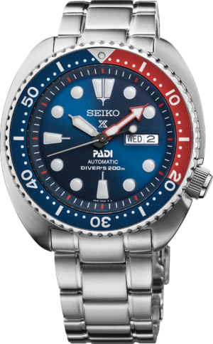 Seiko SRPE99 blue dial watch, front view