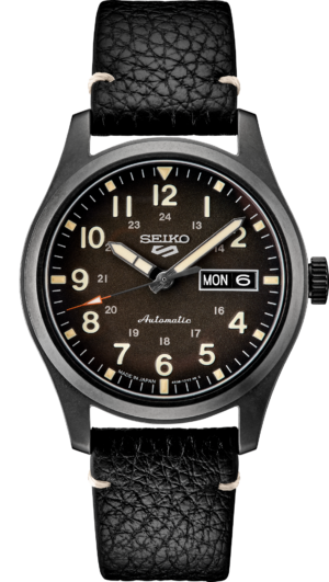 Seiko SRPG41 black dial watch, front view