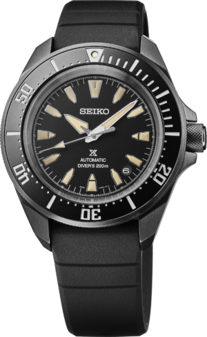 Seiko SRPL15 black dial watch, front view