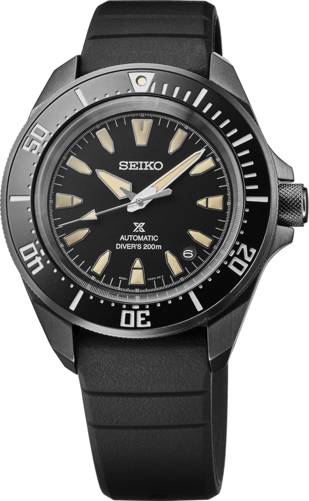 Seiko SRPL15 black dial watch, front view
