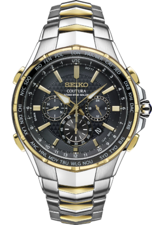 Seiko SSG010 gray dial watch, front view
