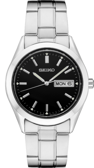 Seiko SUR361 black dial watch, front view