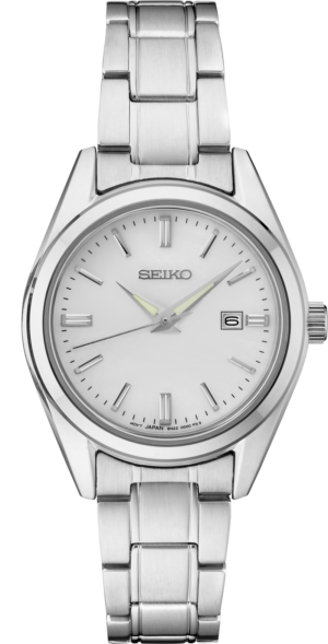 Seiko SUR633 watch with silver dial