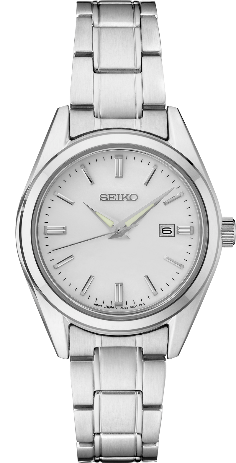 Seiko SUR633 watch with silver dial