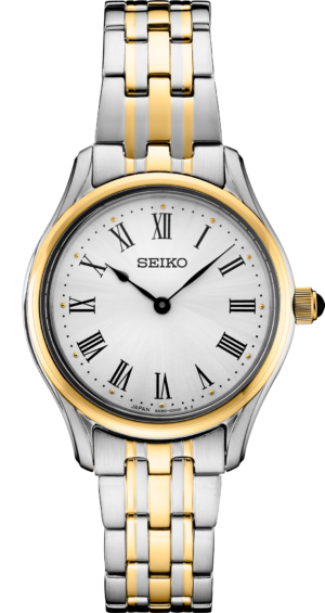 Seiko SWR070 silver dial watch, front view